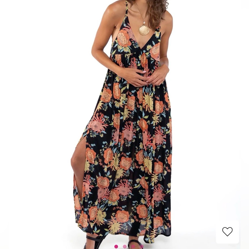 NATURAL LIFE Reyna Deep V-Neck Black Marigold Maxi Dress Floral M Medium